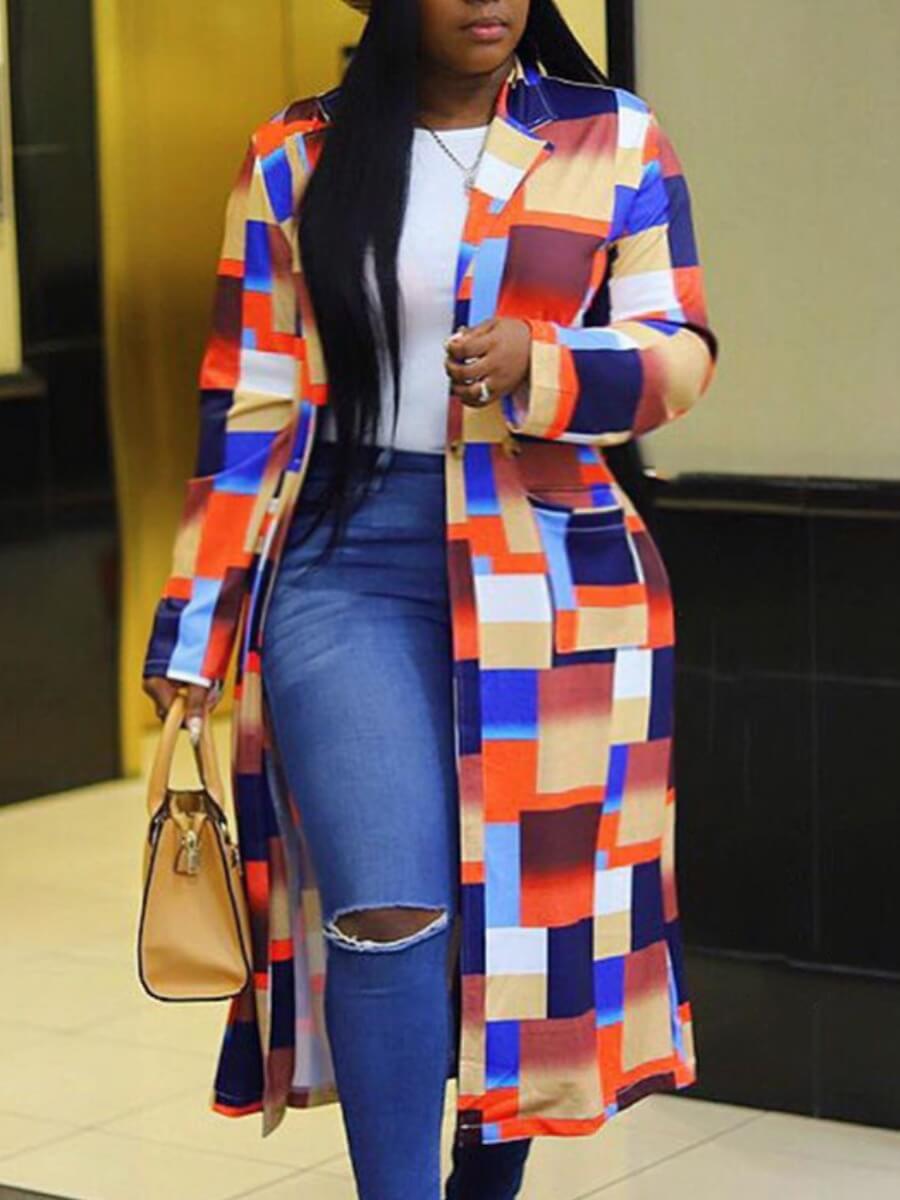 

LW Plus Size Casual Plaid Multicolor Coat, Multi