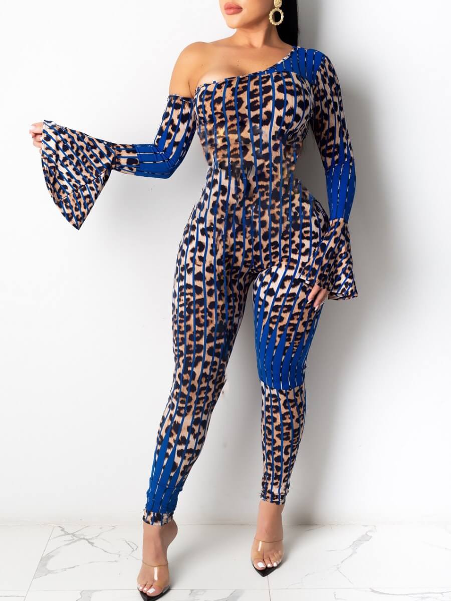 

Lovely Trendy Leopard Print Skinny Blue One-piece Jumpsuit