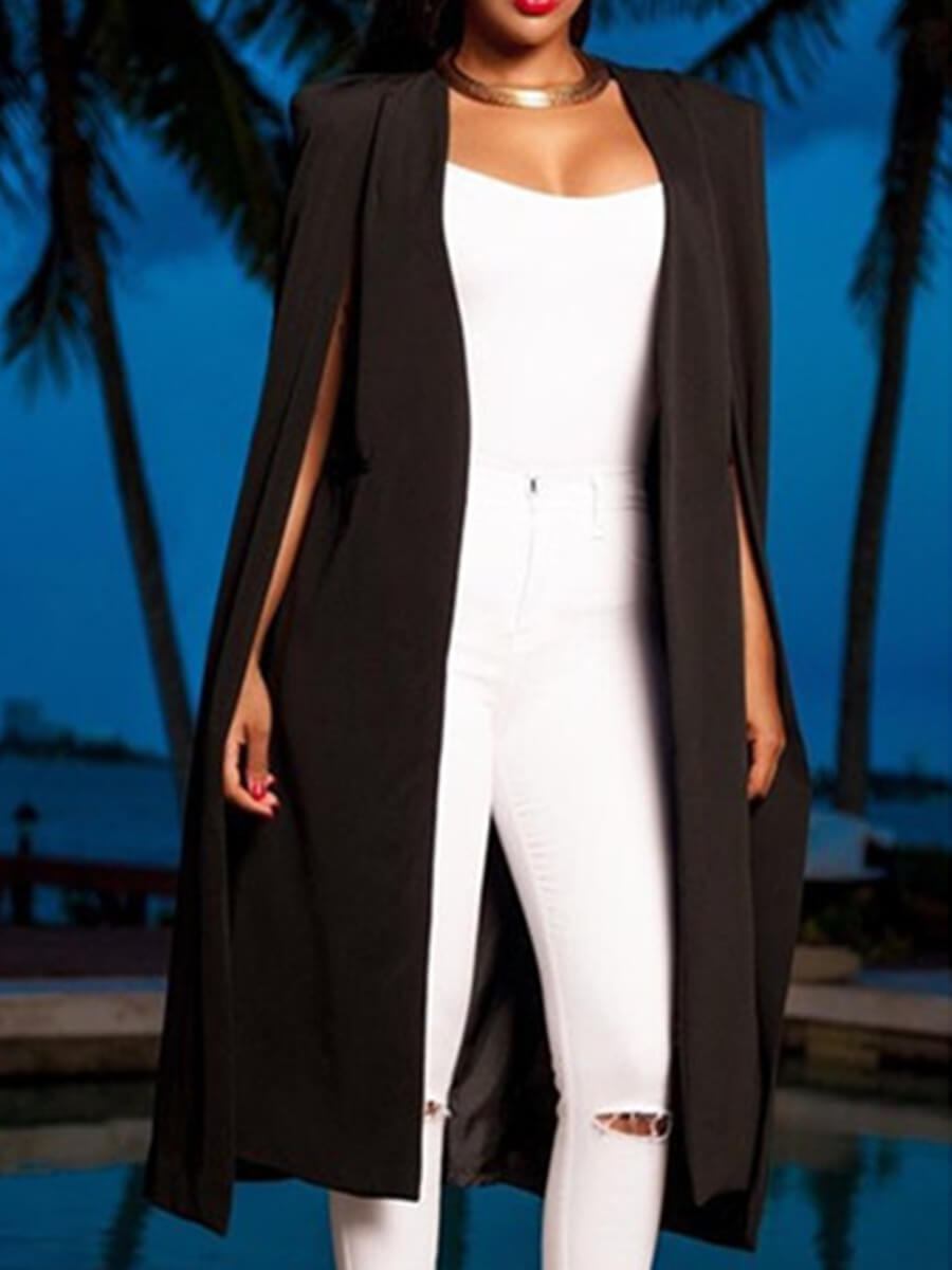 

Lovely Chic Side Slit Black Long Blazer