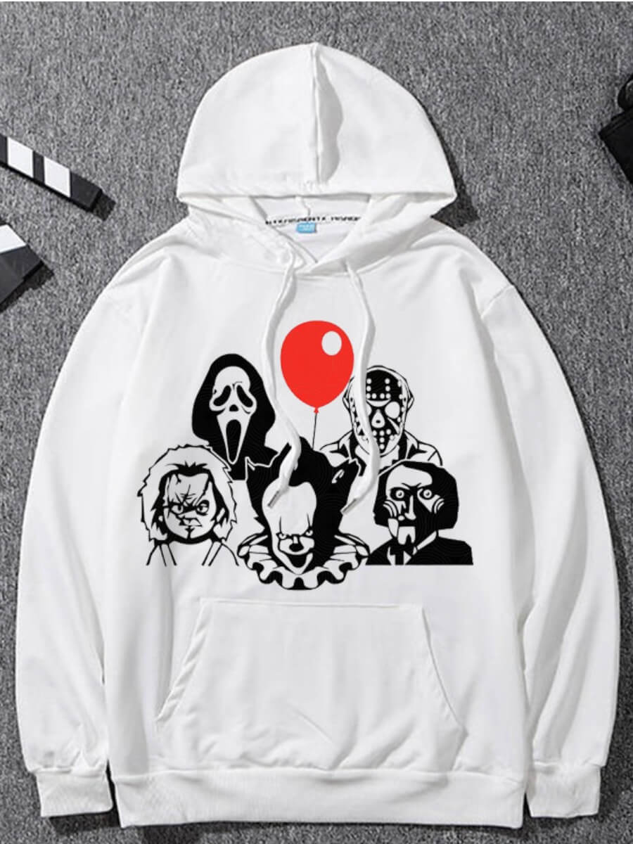 

Lovely Street Hooded Collar Print White Hoodie