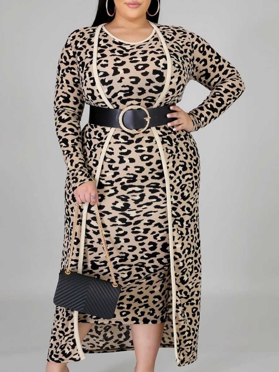 

lovely Trendy Leopard Print Plus Size Two-piece Skirt Set