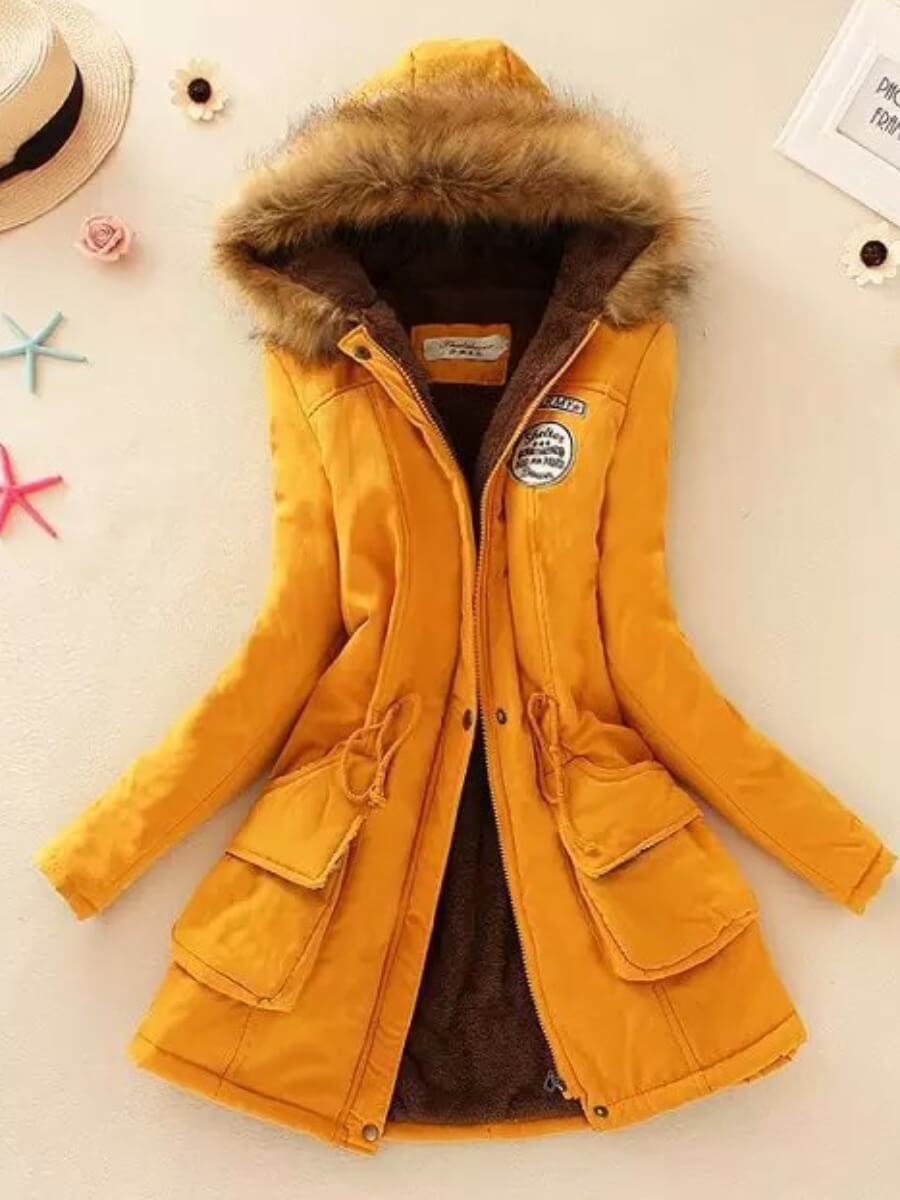 

Lovely Street Hooded Collar Letter Drawstring Yellow Long Coat