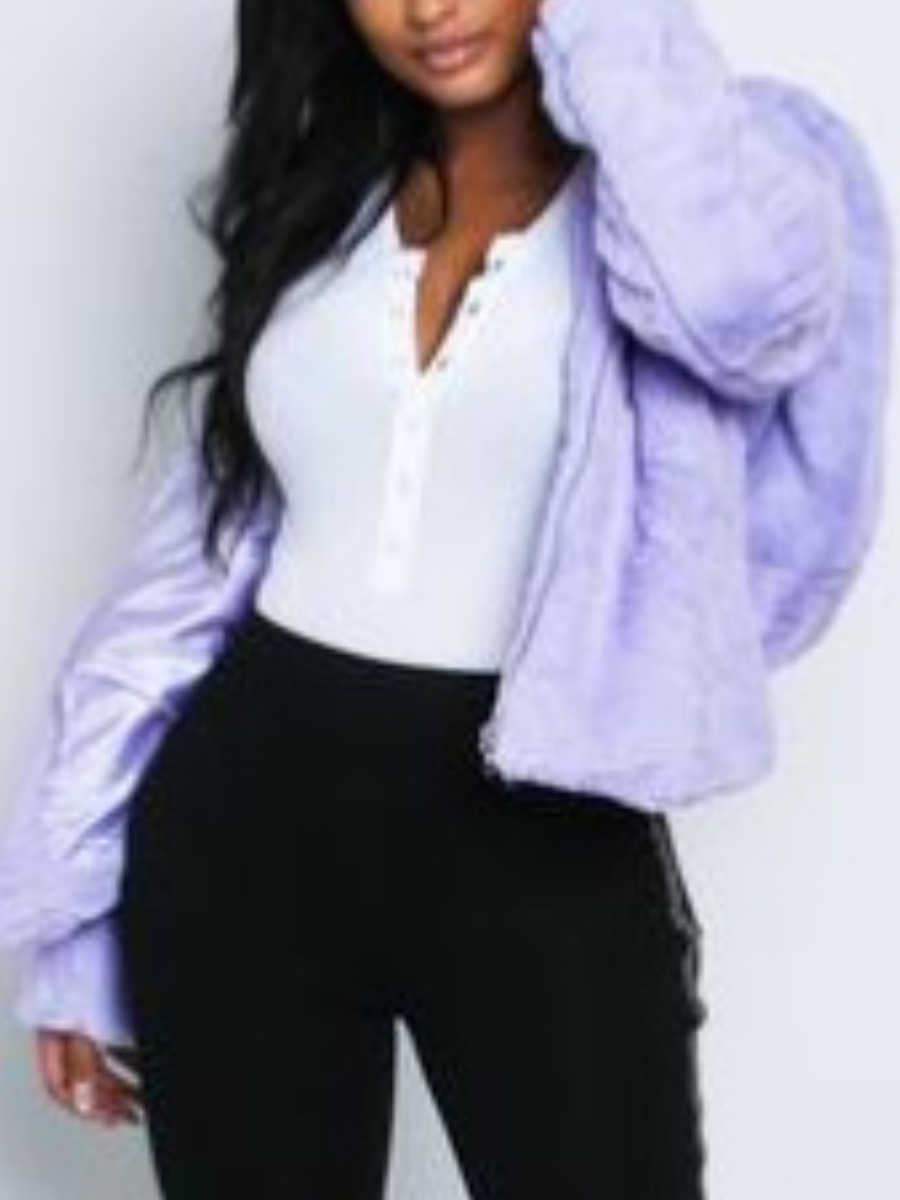 

lovely Casual Zipper Design Purple Coat