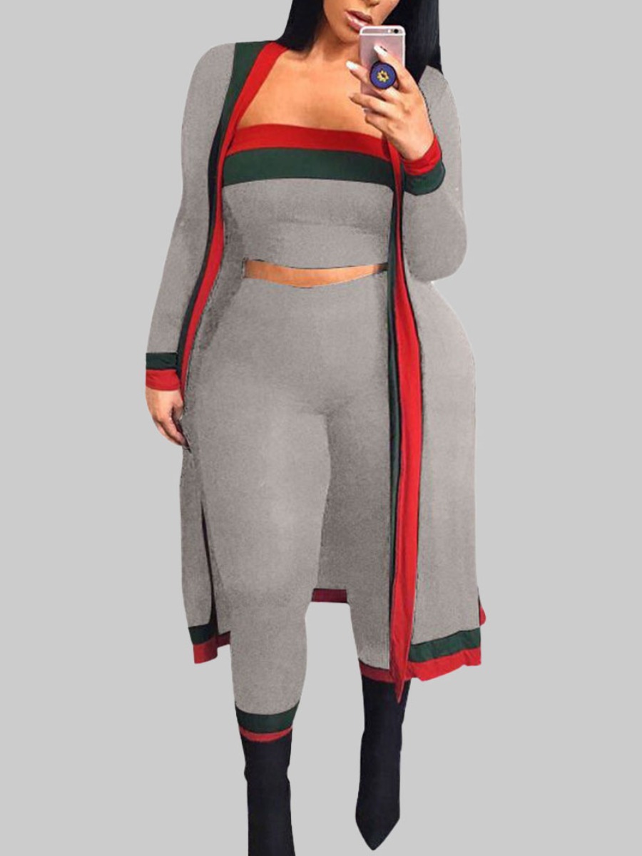 

Lovely Casual Patchwork Grey Plus Size Three-piece Pants Set