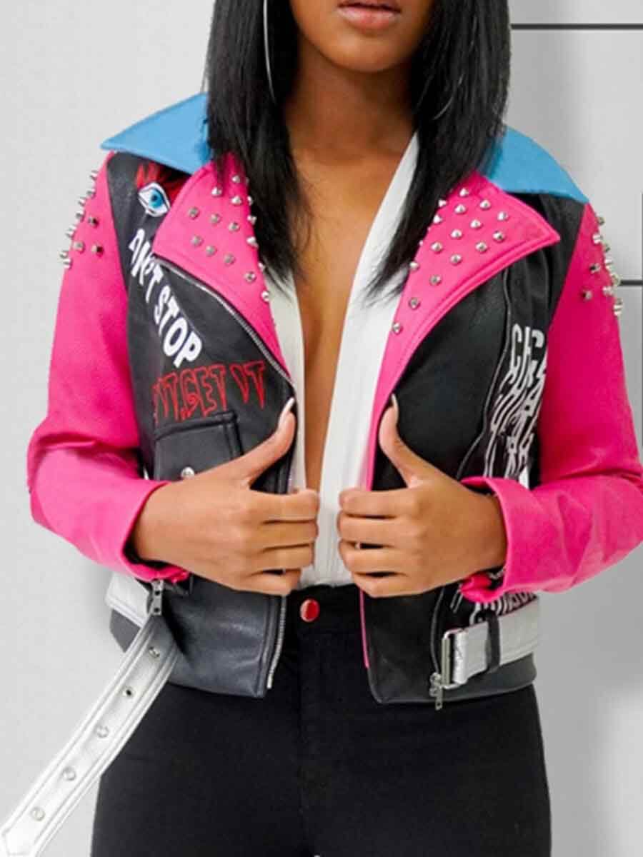 

Lovely Chic Patchwork Black PU Plus Size Jacket