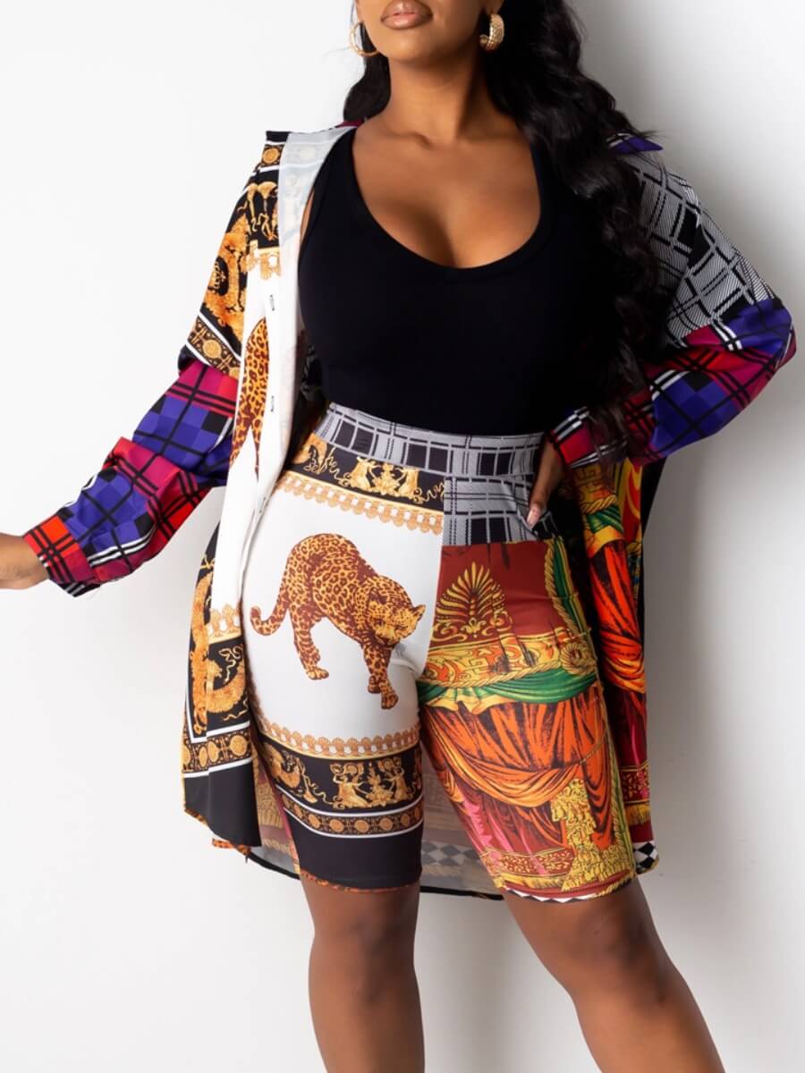 

Lovely Street Versace Print White Two Piece Shorts Set