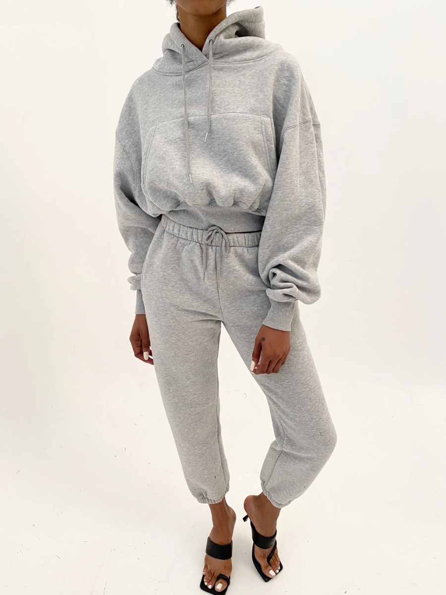 

lovely Sportswear Hooded Collar Grey Two Piece Pants Set