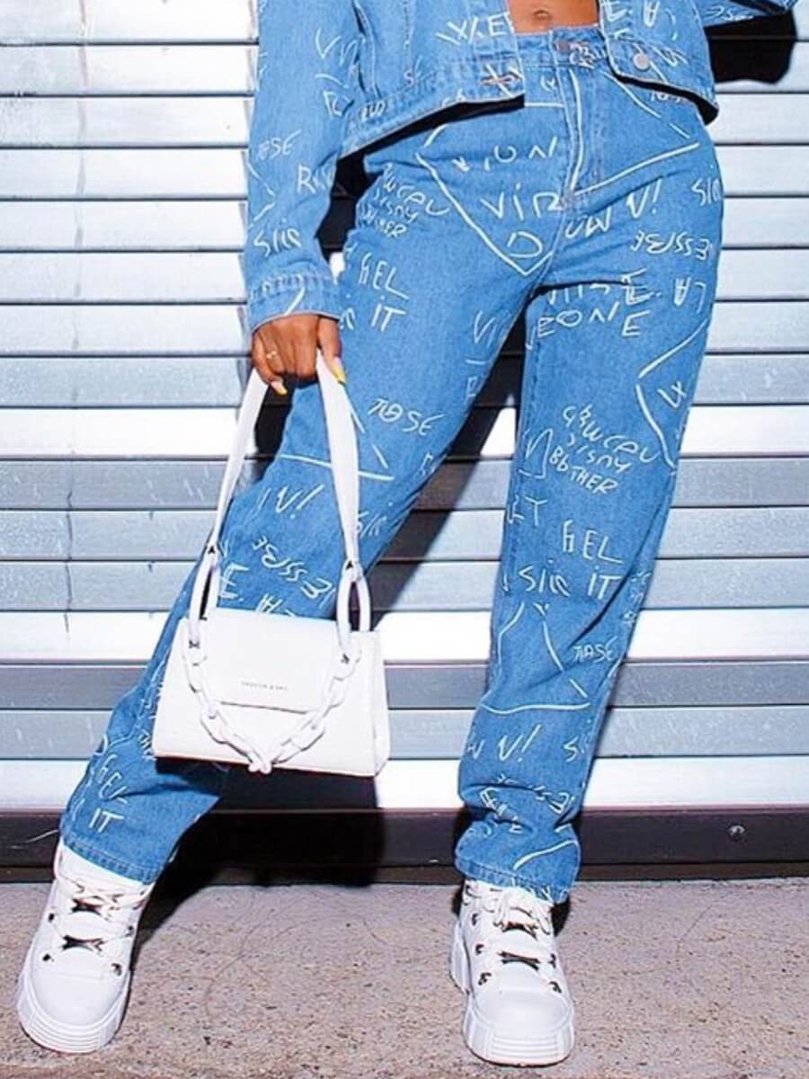 

Lovely Street Letter Print Deep Blue Jeans