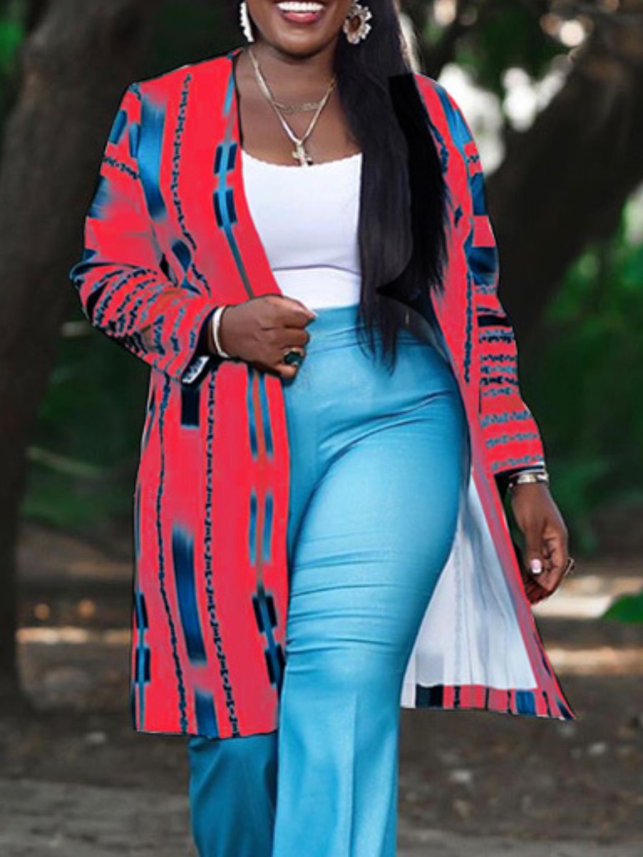 

lovely Trendy Tie-dye Red Long Coat