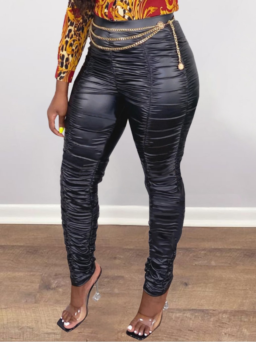

lovely Street Fold Design Black Pants