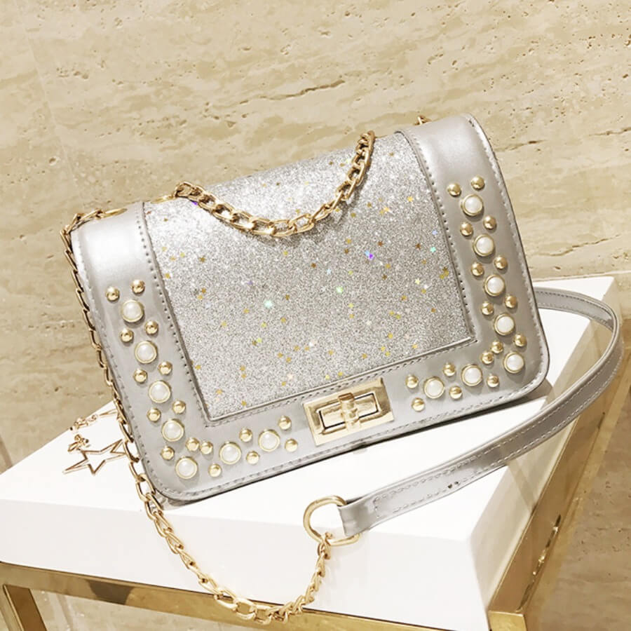 

LW Trendy Chain Strap Silver Crossbody Bags