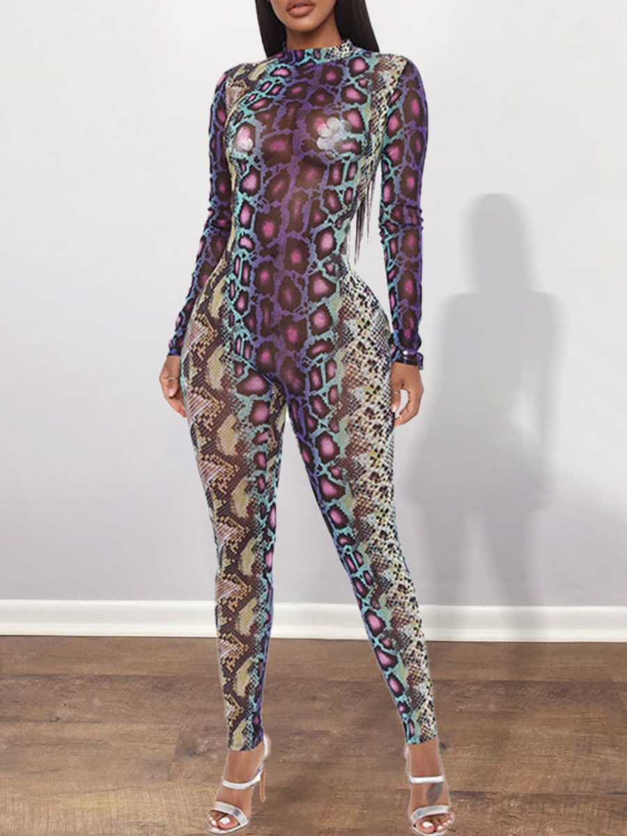 

lovely Trendy Snakeskin Print Skinny One-piece Jumpsuit, Cobra