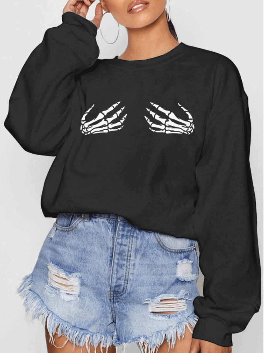 

Lovely Leisure O Neck Print Black Hoodie