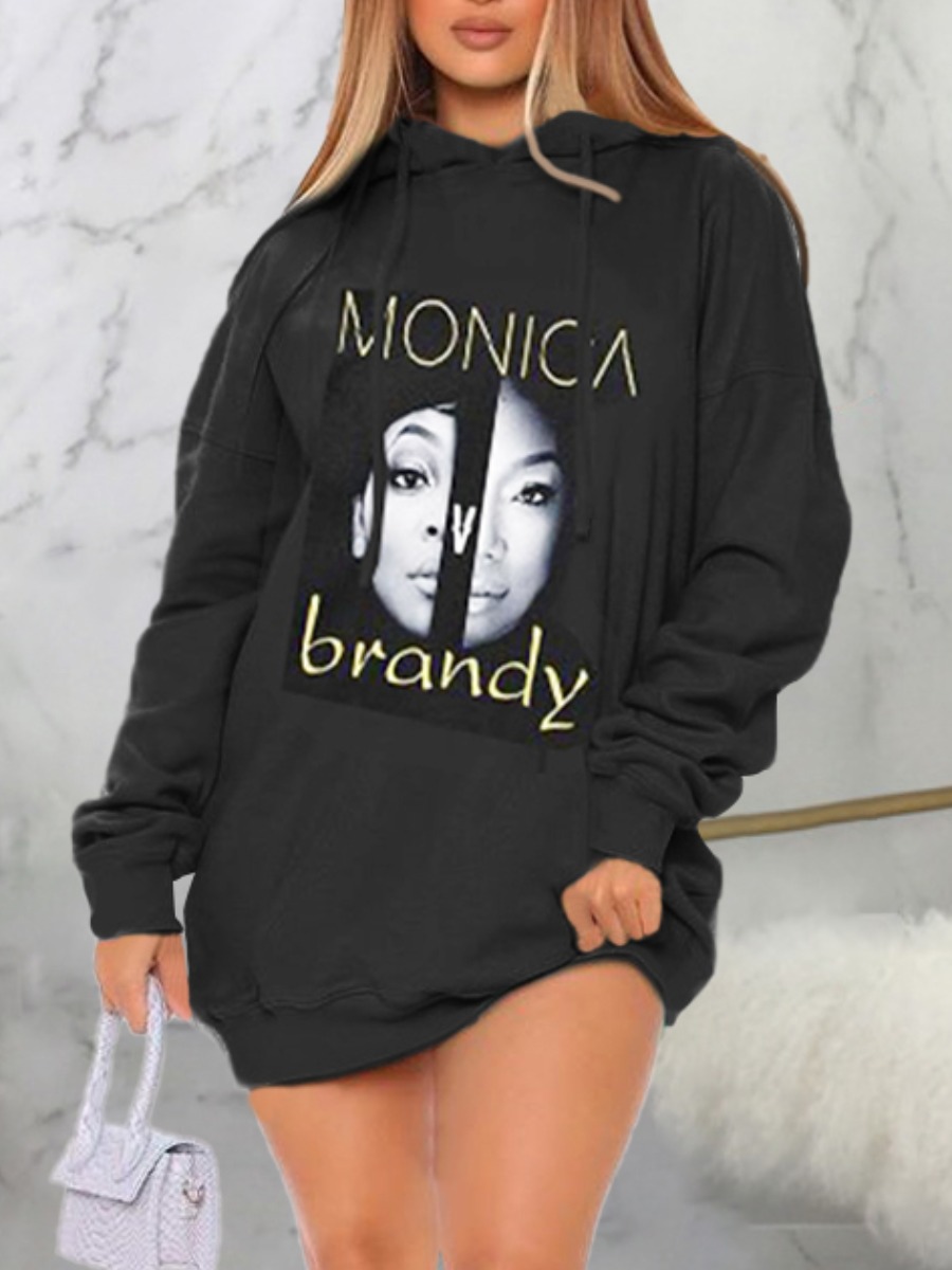 

lovely Casual Hooded Collar Print Black Mini Dress