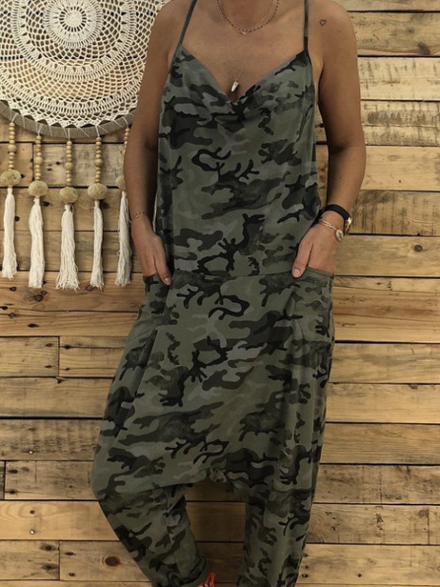 

lovely Trendy Spaghetti Strap Camo Print One-piece Jumpsuit