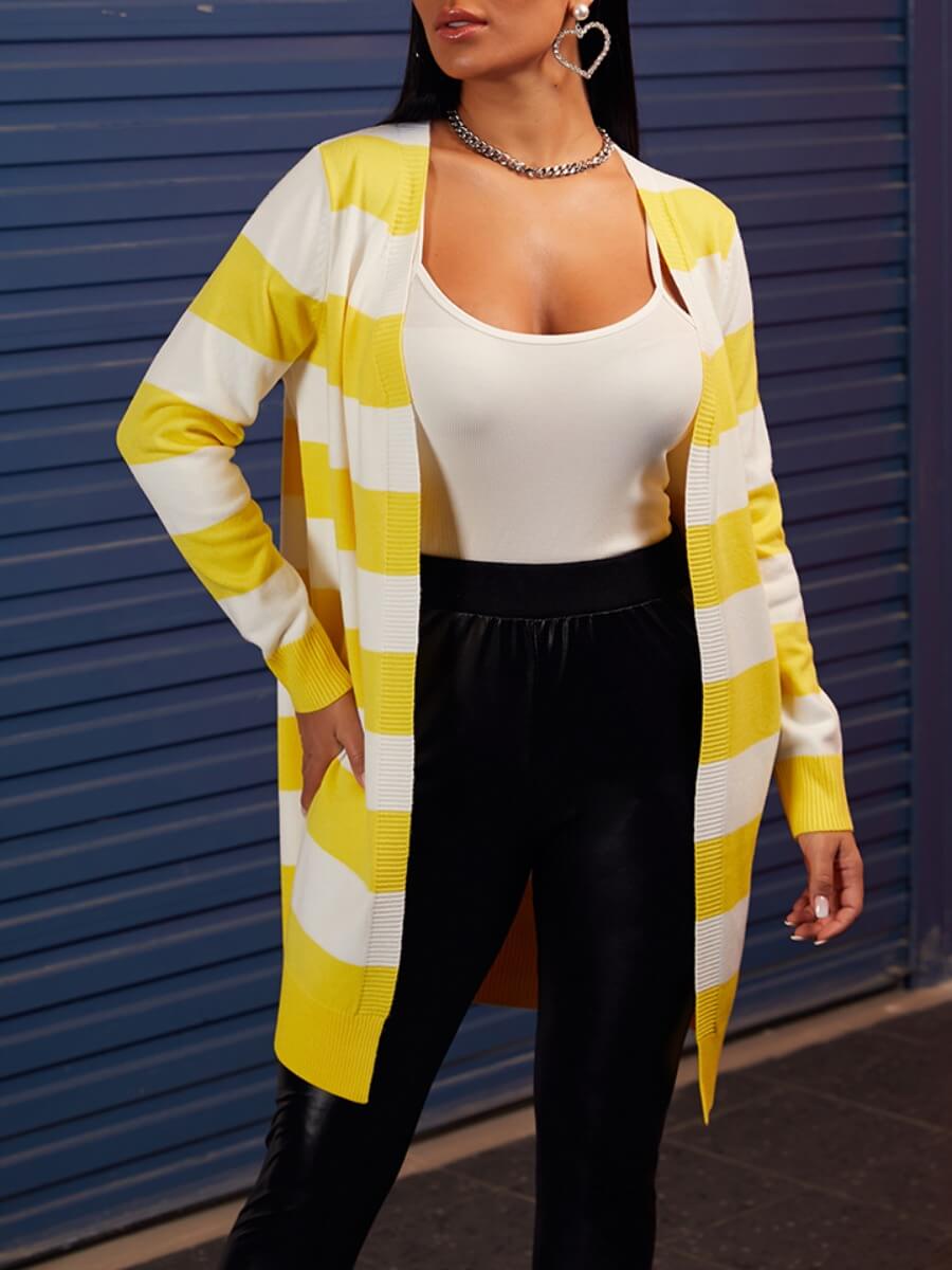 

Lovely Stylish Striped Yellow Long Cardigan