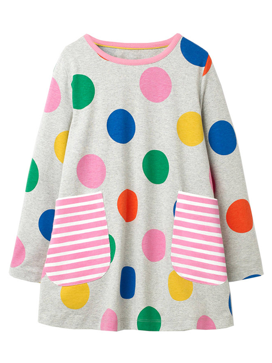 

Lovely Leisure O Neck Dot Print Grey Girl Knee Length Dress