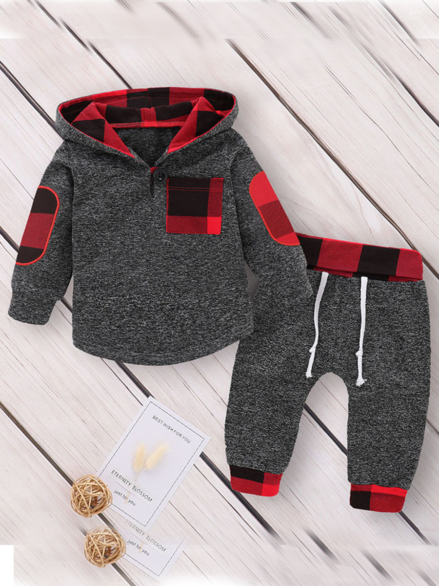 

lovely Sportswear Hooded Collar Patchwork Red Girl Two-piece Pants Set