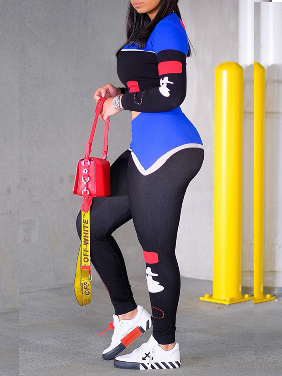 

LW Casual Patchwork Blue Two-piece Pants Set