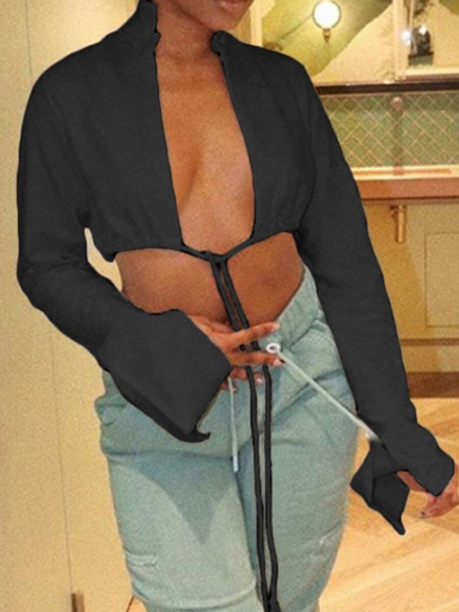 

Lovely Sexy Lace-up Black Hoodie