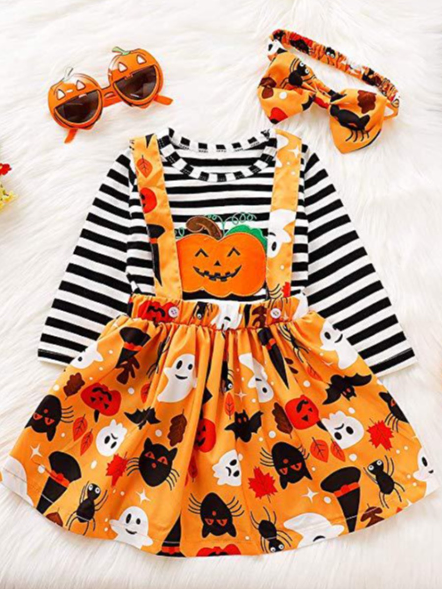 

lovely Sweet O Neck Cartoon Print Yellow Girl Two-piece Skirt Set