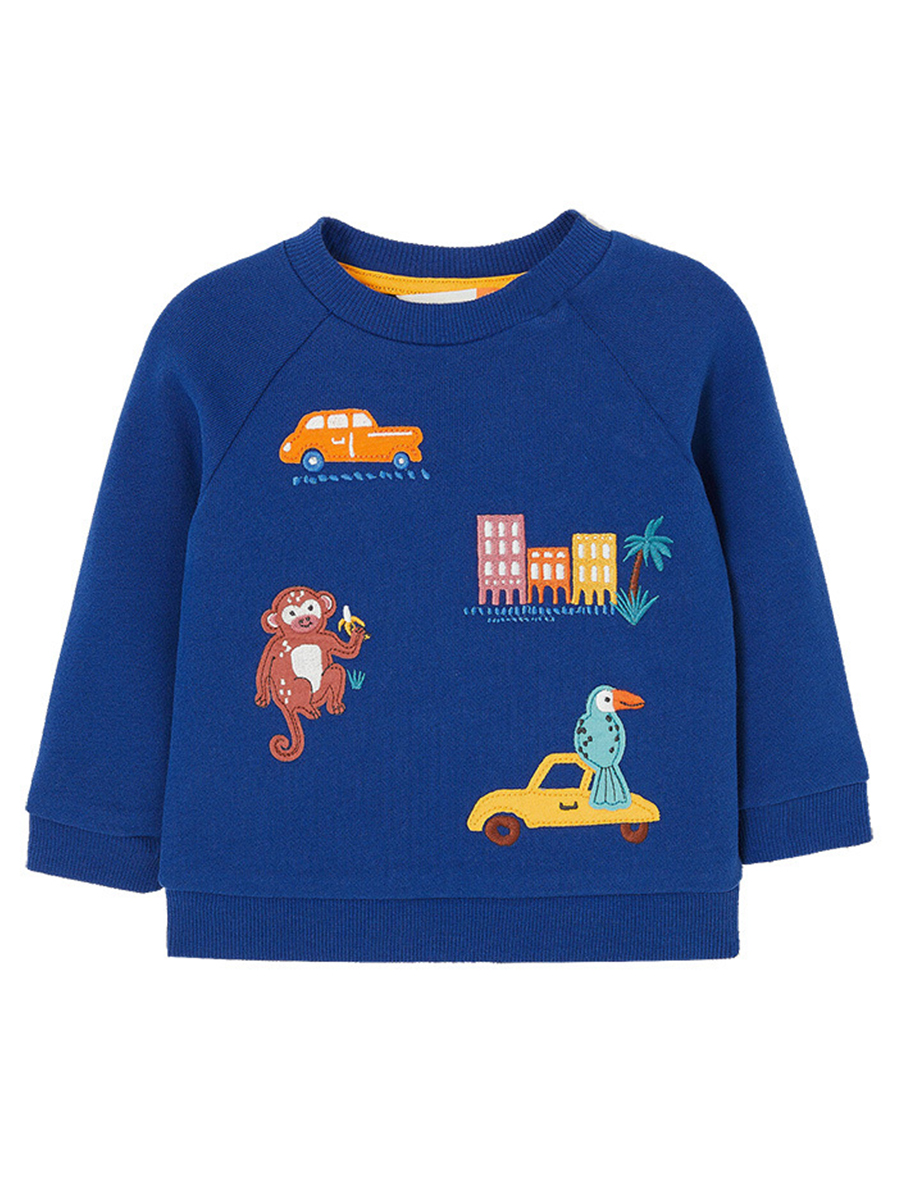 

Lovely Trendy O Neck Cartoon Print Vivid Blue Boy Hoodie