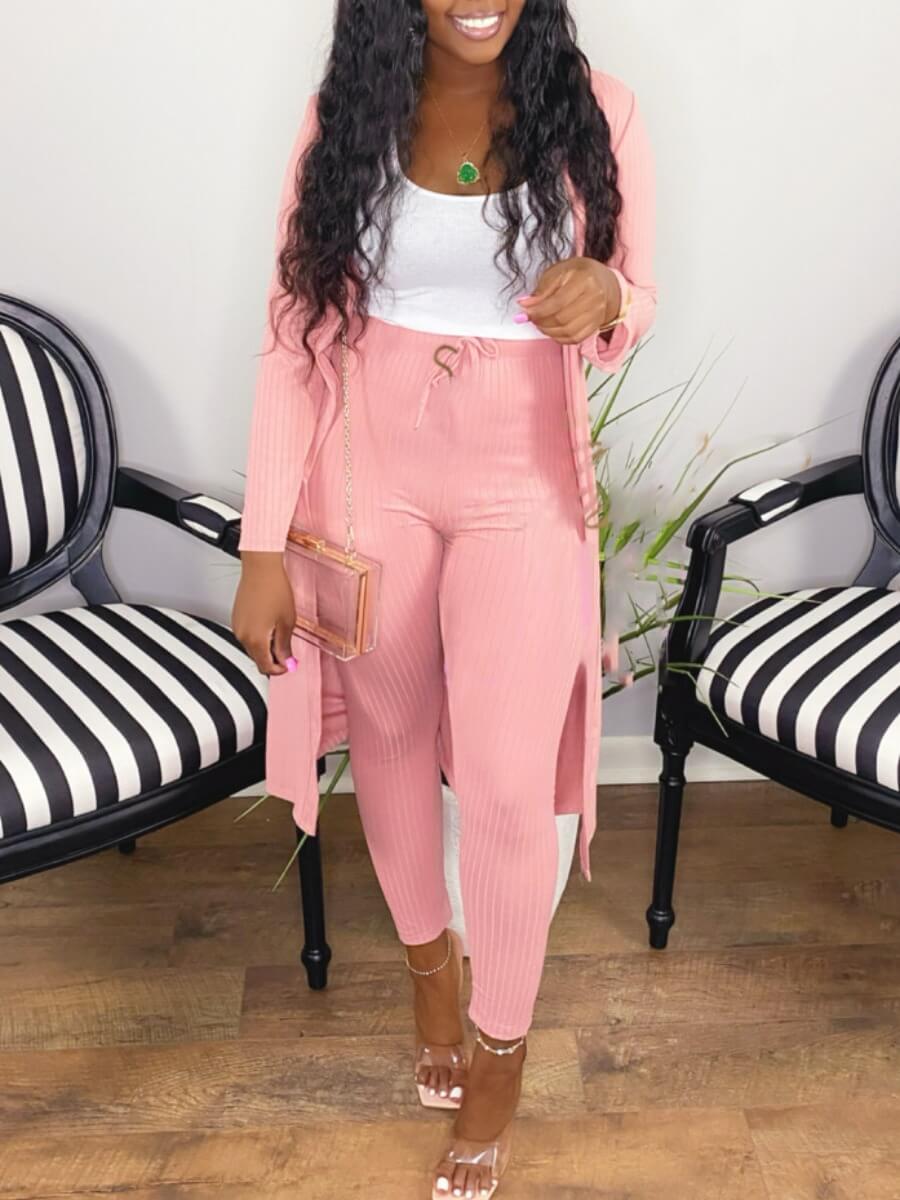 

Lovely Casual Striped Basic Pink Two Piece Pants Set