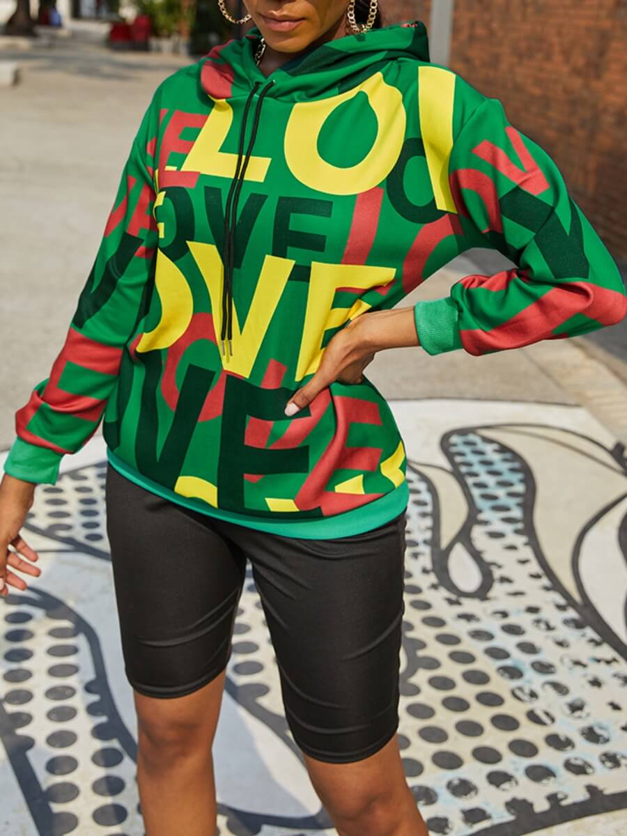 

Lovely Street Hooded Collar Letter Print Green Hoodie