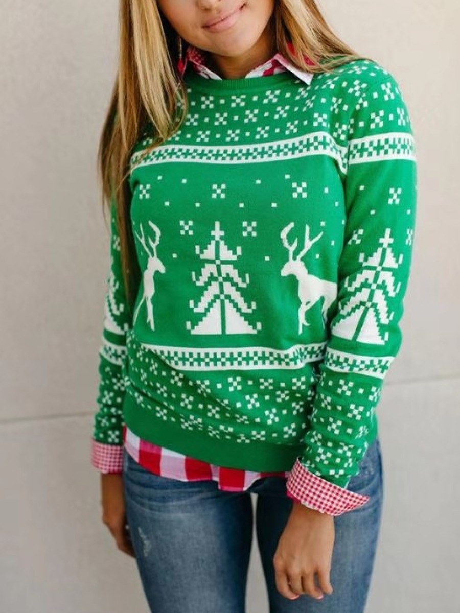 

lovely Casual O Neck Print Green Hoodie