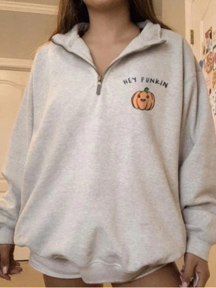 

Lovely Leisure Turndown Collar Print Zipper Design Grey Hoodie