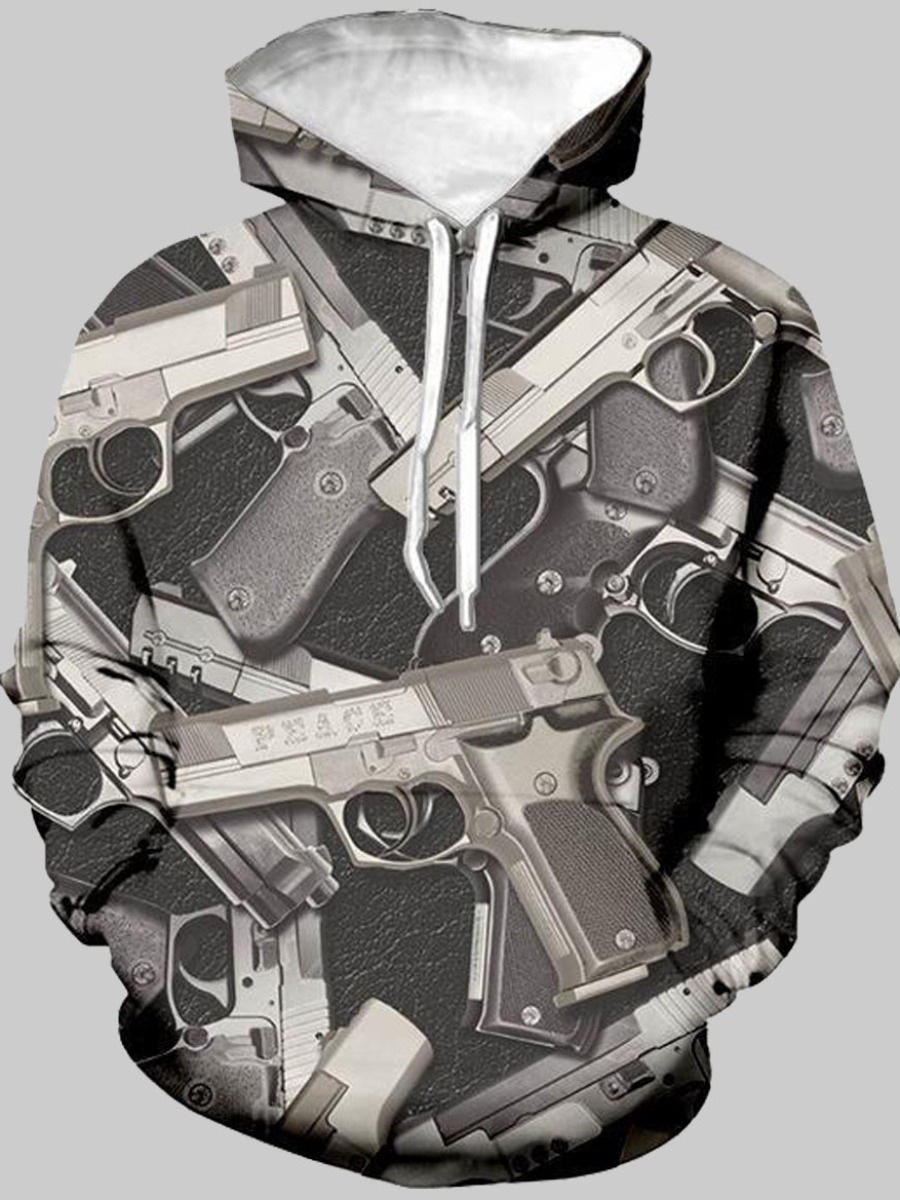 

lovely Street Hooded Collar Print Grey Men Hoodie