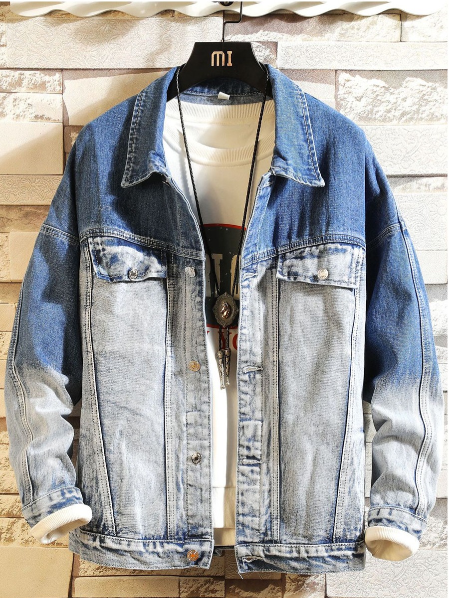 

lovely Street Turndown Collar Gradient Blue Men Denim Jacket