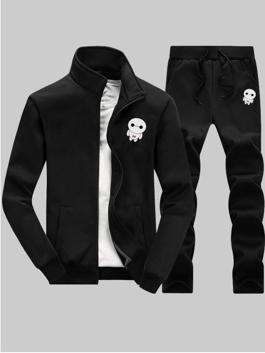 

lovely Casual Zipper Design Black Men Two-Piece Pants Set