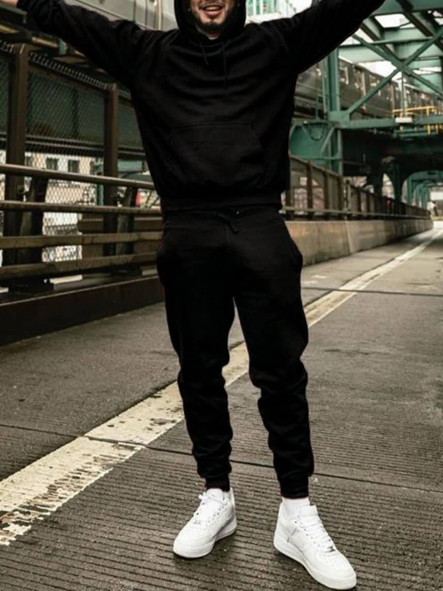 LW BASICS Men Hooded Collar Drawstring Sweatsuit Set