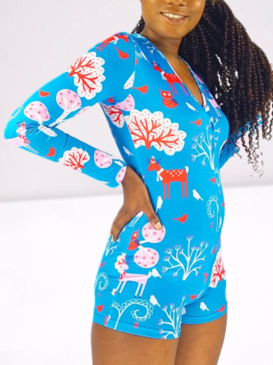 

Lovely Leisure V Neck Cartoon Print Blue Sleepwear