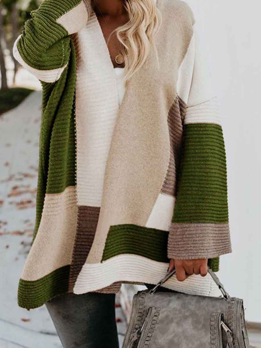 

Lovely Casual Color-lump Patchwork Green Plus Size Coat