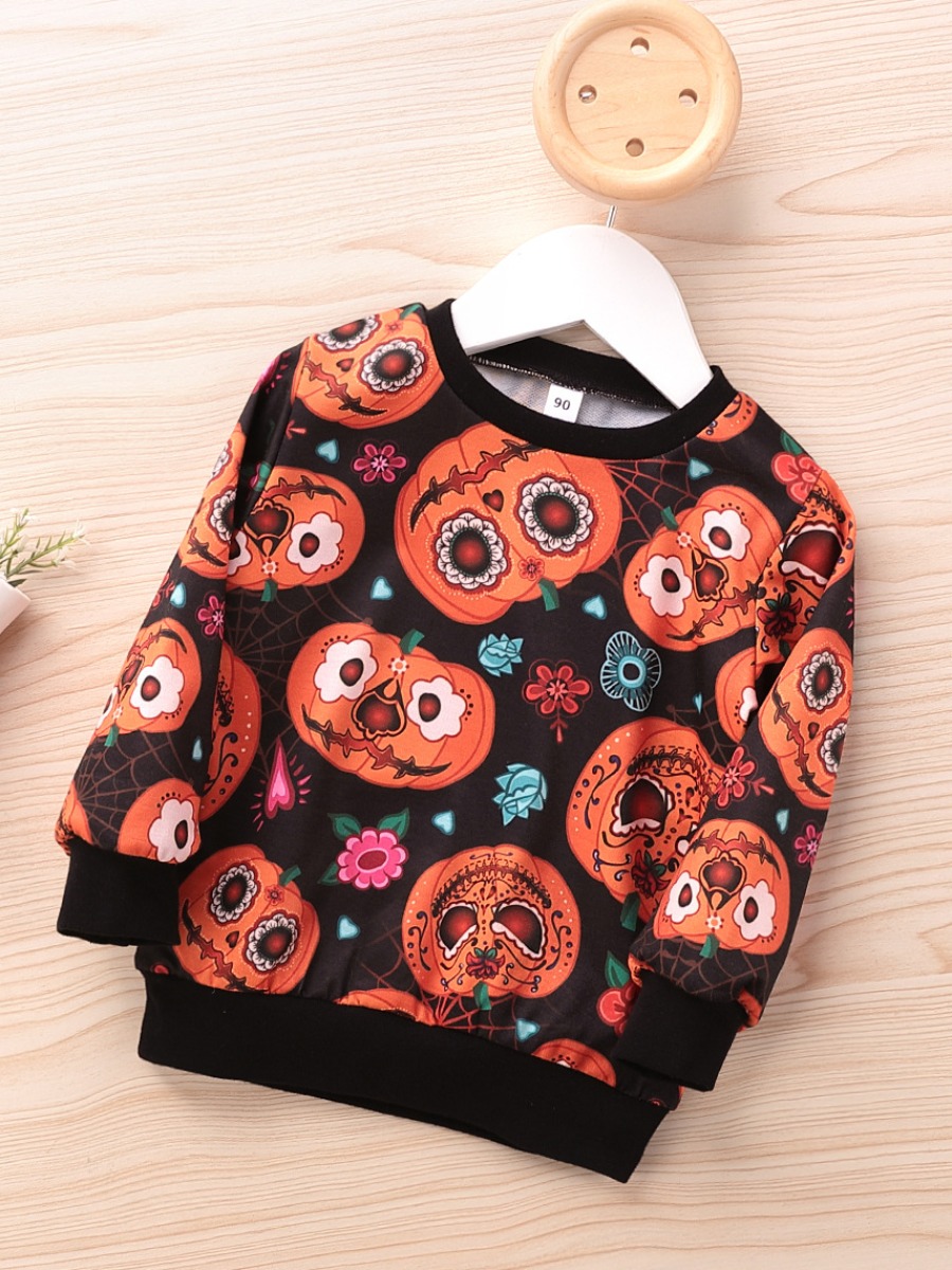 

lovely Trendy O Neck Pumpkin Print Black Girl Hoodie