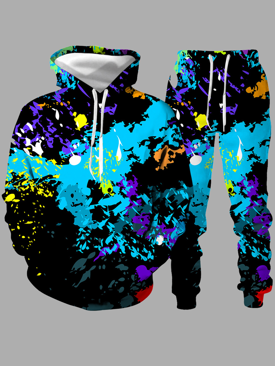 

lovely Casual Hooded Collar Graffiti Print Multicolor Men Two-piece Pants Set, Multi