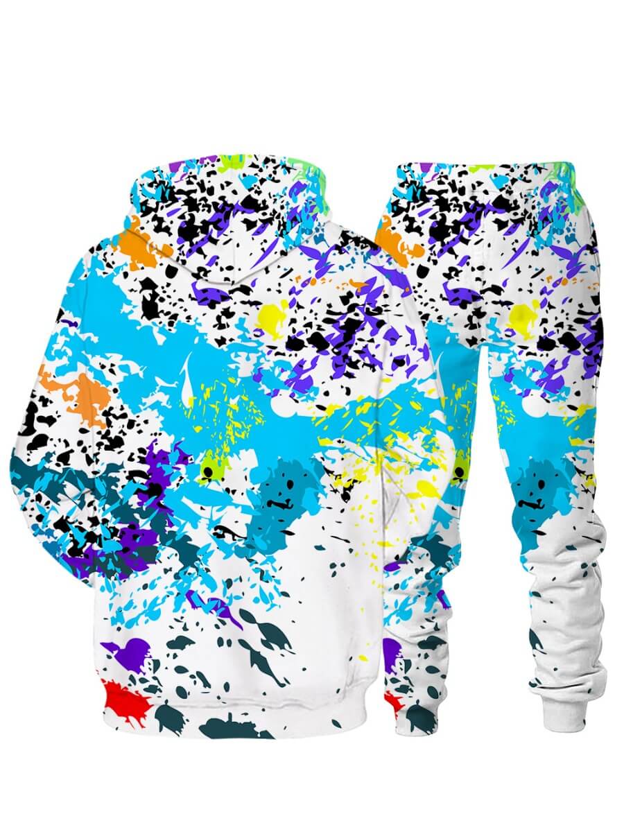 LW Men Hooded Collar Print Multicolor Oversized Pants Set