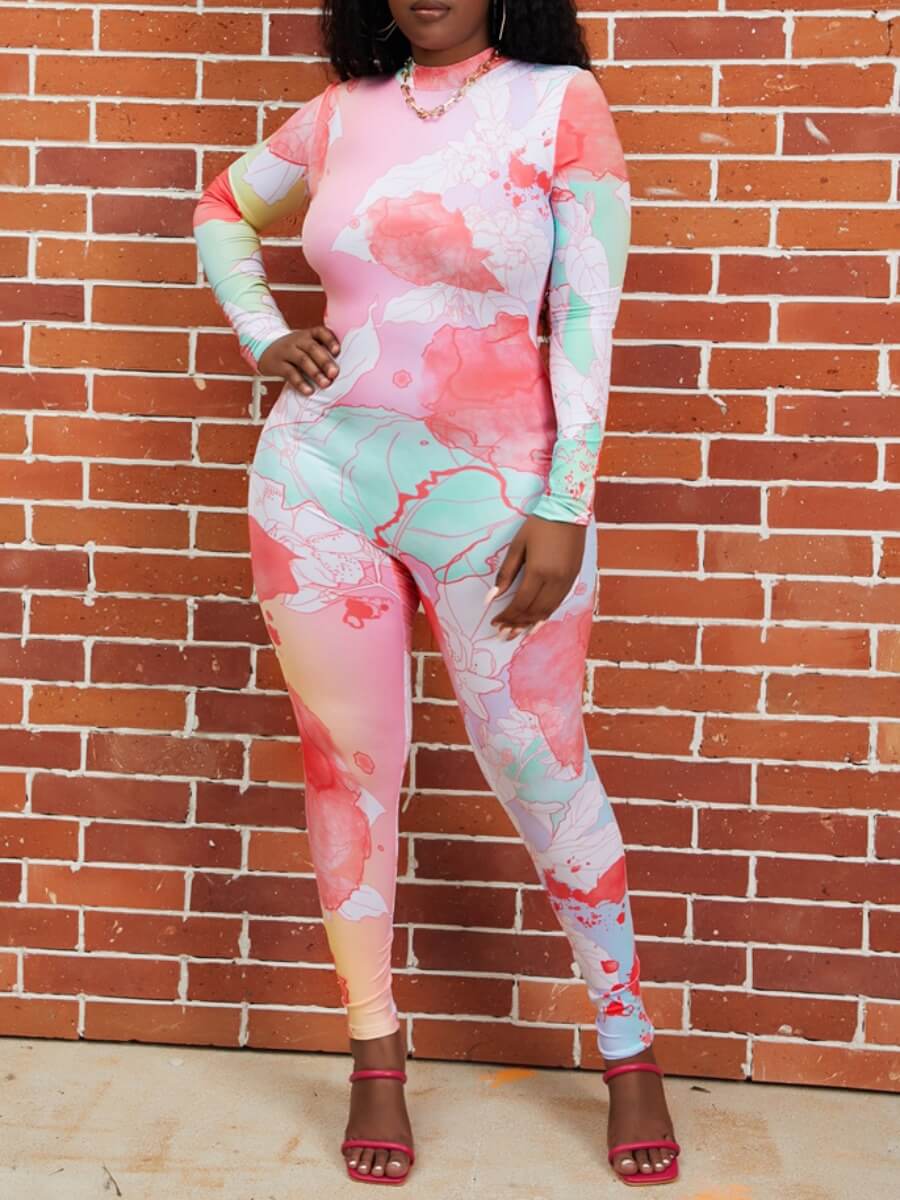 

Lovely Stylish Tie-dye Skinny Red One-piece Jumpsuit