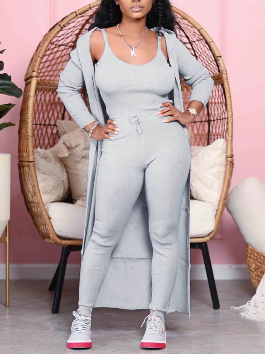 

lovely Sportswear O Neck Basic Skinny Grey Two Piece Pants Set