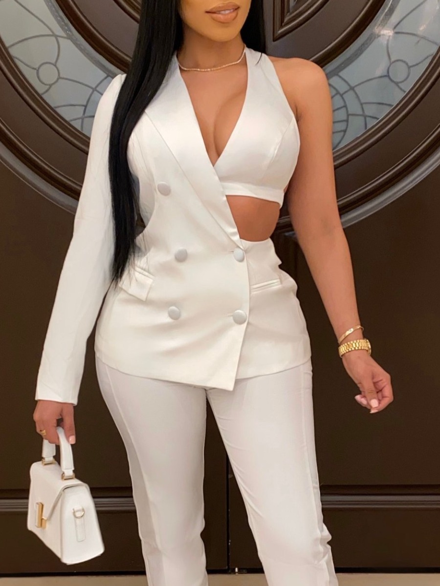

lovely Sexy One Shoulder Asymmetrical White Blazer