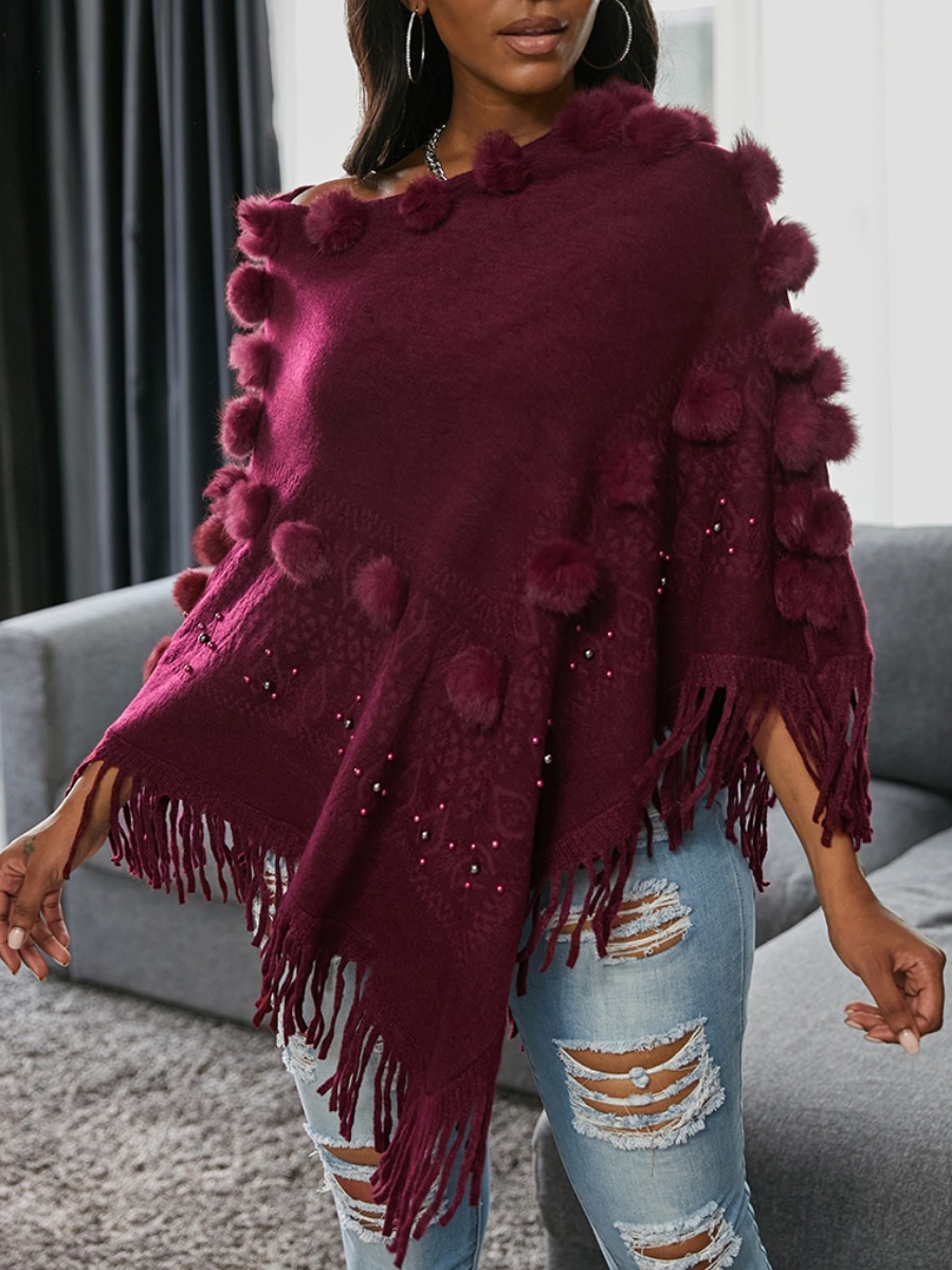 

lovely Stylish Tassel Design Asymmetrical Red Sweater