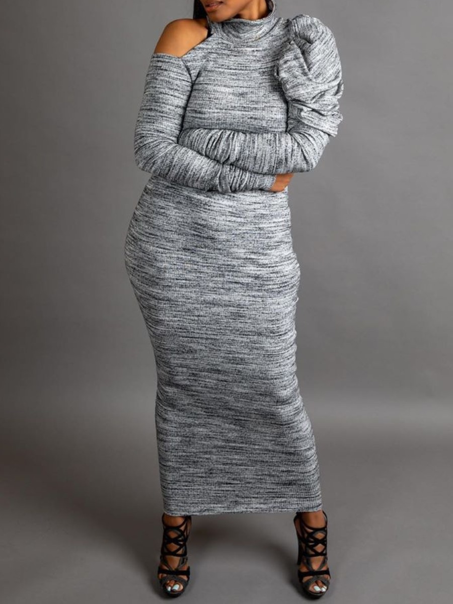 

lovely Casual Hollow-out Grey Ankle Length Dress