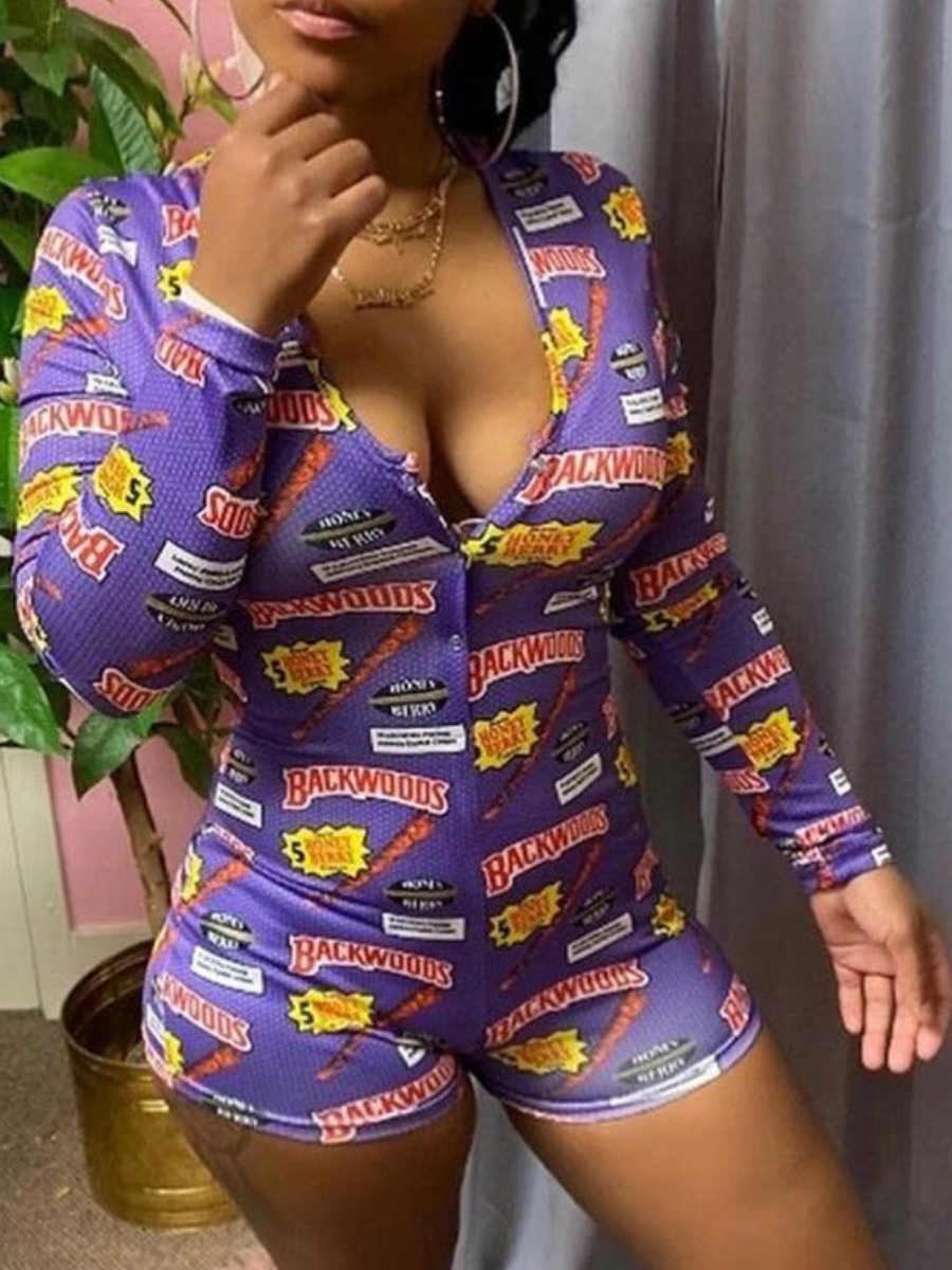 

Lovely Trendy Letter Print Purple Sleepwear