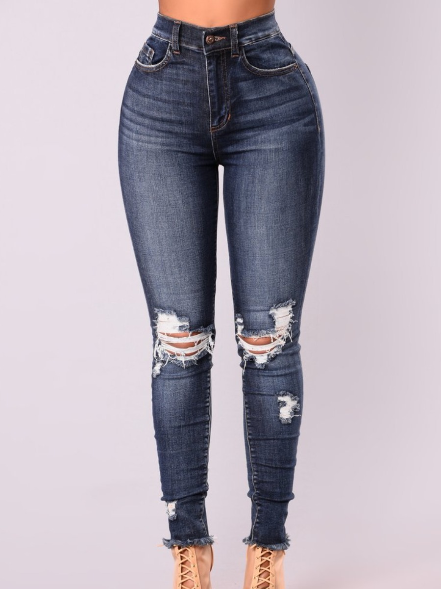 

lovely Street Broken Holes Deep Blue Jeans