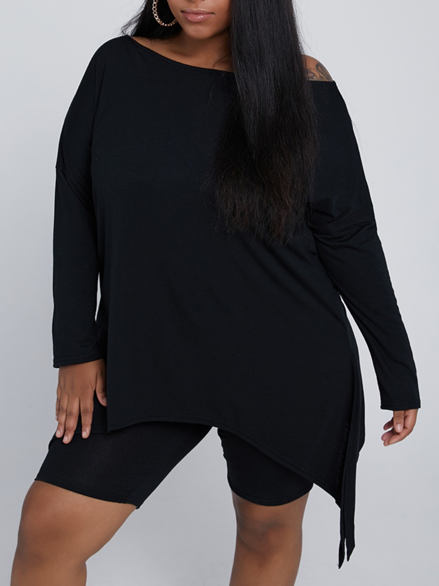 

Lovely Casual Asymmetrical Black Plus Size Two-piece Shorts Set