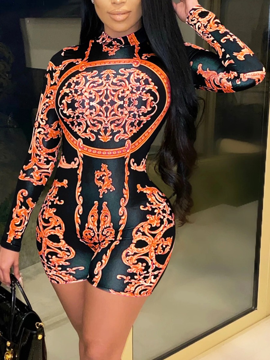 

lovely Trendy Versace Print Red One-piece Romper