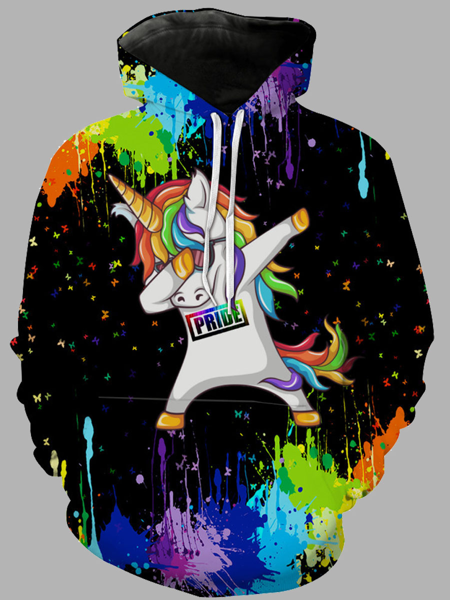 

lovely Casual Hooded Collar Cartoon Print Black Men Hoodie