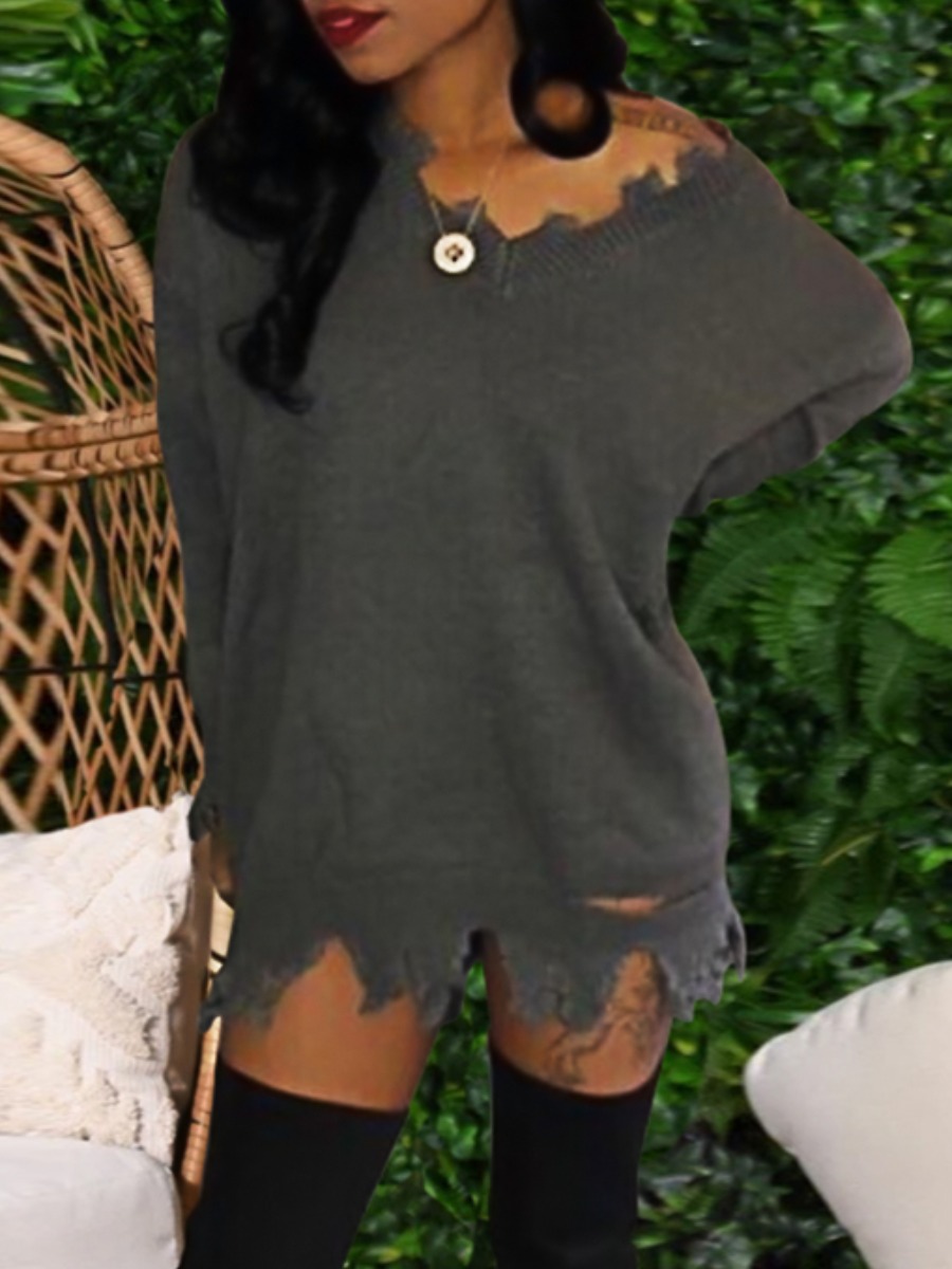 

lovely Casual V Neck Asymmetrical Grey Mini Dress